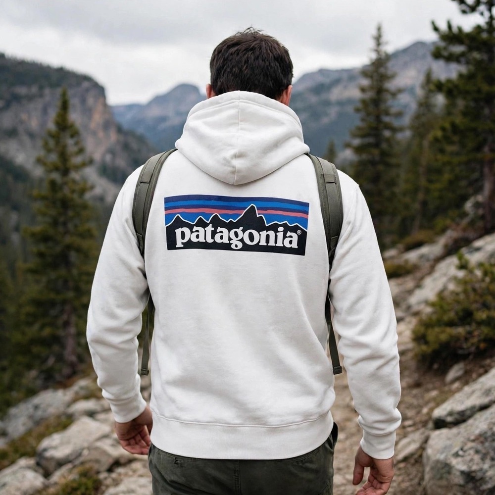 Patagonia P-6 Logo Responsibili-Tee Hoodie White Pullover Sweatshirt Mens Large - Picture 2 of 9